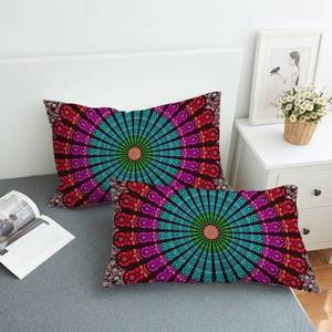 lot 20455 image: Koongso Boho Mandala Pillow Cases 2 Pieces Floral Paisley Pattern Printed Pillowcases Indian Hippie Themed Square Bedclothes - Retail $19
