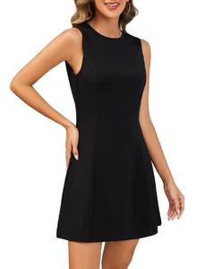 lot 20456 image: Aokivvy Womens Summer Sleeveless A-Line Mini Dress Club Party Little Short Casual Boat Neck Dresses(Black,M) - Retail $28
