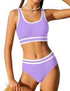 lot 20460 image: Girls Swimsuit Size 7 Size 8 Girls Bathing Suit Double Strap Purple High Waist Cute Sporty Bikini Swimsuits Swim Cover Up Skirt 3 Piece Kids Swimwear Set