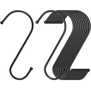 lot 20465 image: RELBRO Large S Hooks, 6 Inch Metal Hanging Plants Hooks, Reversible, Heavy Duty, Black, 12 Pcs - Retail $10