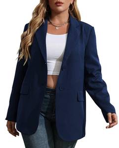 lot 20467 image: Womens Plus Size Casual Blazer Jackets Long Sleeve Open Front Buttons Work Office Lapel Blazers with Pockets 00-Navy Blue - Retail $50