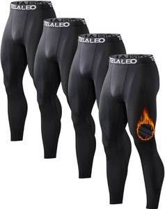 lot 20480 image: 4 Pack Mens Thermal Compression Pants Fleece Lined Sports Tights Athletic Leggings Cold Weather Baselayer Winter Gear L - Retail $29