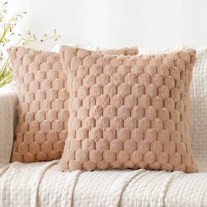 lot 20492 image: Woaboy Light Brown Soft Faux Fur Pillow Covers 20x20 Inch Set of 2 Decorative Fuzzy Plush Throw Pillowcases for Home Decor Sofa Couch Bed Living Room - Retail $8