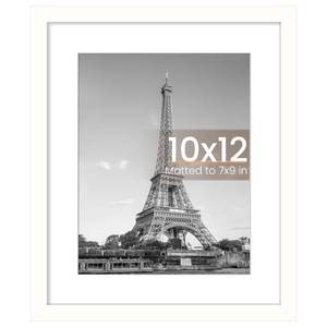 lot 20494 image: upsimples 10x12 Picture Frame, Display Pictures 7x9 with Mat or 10 x 12 Without, Wall Hanging Photo Frames, White, 1 Pack - Retail $8