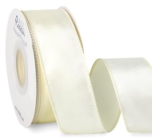 lot 12222 image: Ribbli Bright Satin Wired Ribbon - Ivory 1.5 Inch - Retail $12