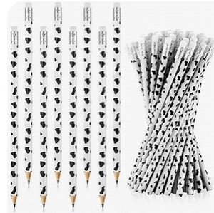 lot 12224 image: Black and White Cow Pattern Pencils with Erasers - Retail $12