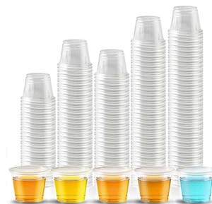 lot 15987 image: 500 Count -1 oz Plastic Shot Glasses Jello Shot Cups, Disposable Bathroom, Espresso, Mouthwash Cups,No Lids