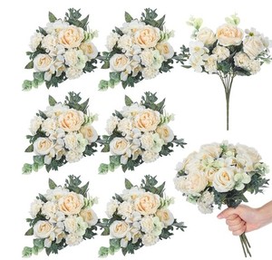 lot 1676 image: Wavwavw 6-Piece Artificial Peony Arrangement in Champagne - Retail $25