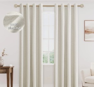 lot 2368 image: Jowels Cream Linen Blackout Curtains 2 Panels, Natural Beige