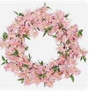 lot 6312 image: Artificial Pink Cherry Blossom Wreaths - Set of 4 - Retail $25