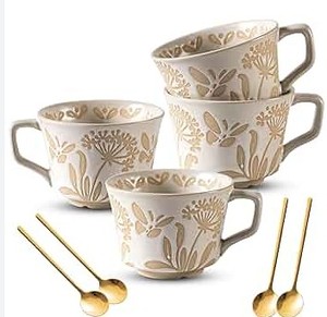 lot 9164 image: 4ct Ceramic Mug Set with Stir Spoons