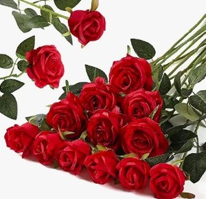 lot 17463 image: Artificial Red Rose Stems Bundle of 49 - Retail $24