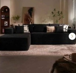 lot 1 image: AllwexVerve 106 in. Wide Square Arm 2-Piece Modern Corduroy Fabric L-Shape Modular Sectional Sofa- Retail-$765