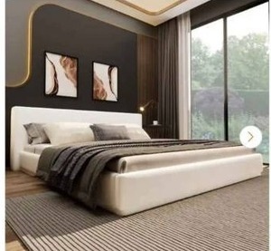 lot 2 image: CHRISTOPHER KNIGHT HOMEEllis Modern White Upholstered Solid Wood Frame Queen Size Platform Bed - Retail $423