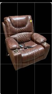 lot 4 image: YOFEOversized Brown Breathable Leather Electric Recliner Chair Elderly Power Lift Chair with Massager- Retail$650