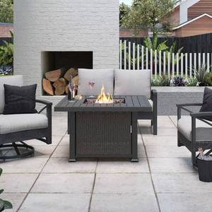 lot 12 image: Vendome 42 in. x 24 in. Square Aluminum Propane Fire Pit in Grey - Retail $709