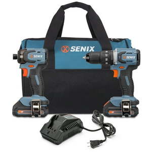 lot 18 image: SENIX 20 Volt Max 2-Piece Cordless Brushless Combo Kit  12-Inch Hammer Drill Driver &amp 14-Inch Impact Driver (2 x Batteries  1 x Charger and Soft Bag Included- Retail $249