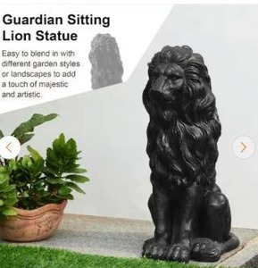 lot 20 image: Glitzhome27.75 in. H Oversized MGO Black Guardian Sitting Lion Garden Statue - Retail $270
