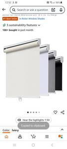 lot 10907 image: AOSKY Cordless Roller Shades Blackout Blinds for Windows Room Darkening Rolled Up Shades with Spring System, UV Protection Window Shades Door Blinds for Home and Office (35 W x 72 H, Ivory)
