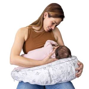 lot 10908 image: Boppy Uplift Nursing Pillow - Wedge Bottle & Breastfeeding Pillow to Reduce Spit-Up and Reflux Symptoms, with Body-Inclusive Opening and Belt, Baby Safety Alliance Verified - Gray Gentle Leaves