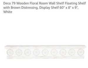 lot 10909 image: Wooden Floral Room Wall Shelf Floating Shelf with Brown Distressin