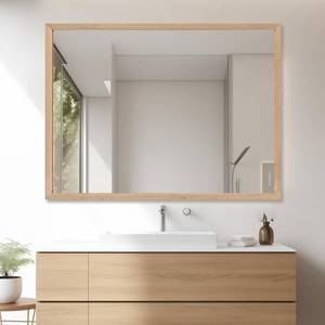 lot 10938 image: TheiaMo 40x30 Bathroom Mirror with Natural Wood Frame for Wall, Large Rectangle Vanity Mirror Rustic Farmhouse Decor Mirror, Anti-Rust Explosion-Proof, Hangs Horizontally or Vertically, Solid