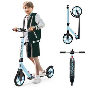 lot 11909 image: WAYPLUS Kick Scooter for Kids and Teens, Blue, 8-Inch, Foldable, Lightweight, Safety Features, Smooth Ride, Adjustable Height