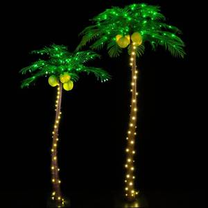 lot 11912 image: TYBEEU Lighted Palm Tree Set 5ft and 7ft with Glowing Coconuts - Dimmable, UL Certified, Waterproof - Ideal for Indoor and Outdoor Decoration