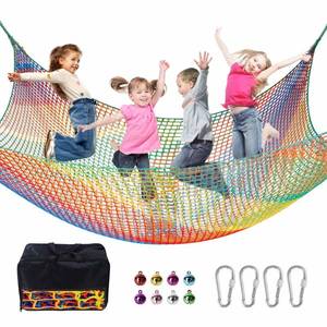 lot 11913 image: LPIW Climbing Net for Kids - 14.8FT x 9.9FT Double Layers Heavy Duty Playground Safety Net, Climbing Cargo Net for Tree House Tree Fort, Back Yard, Jungle Gyms, Monkey Bar Security Mesh��Rainbow��