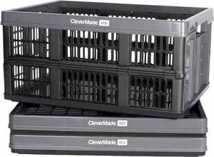 lot 11914 image: CleverMade Collapsible Utility Crates - Stone 3 Pack 45L  11 Gal holds 66 lbs - Stackable Containers Heavy Duty Capacity Crates-Space-Saving Baskets