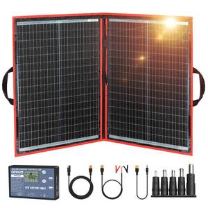 lot 11915 image: DOKIO 100W Portable Foldable Solar Panel Kit (21x28in, 5.9lb), with Separate Controller and Dual USB, Monocrystalline Charger for 12V Batteries & Power Stations, RV Camping Trailer Emergency Backup