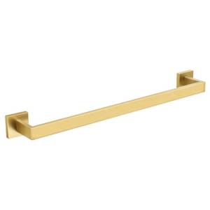 lot 11924 image: TQKAG Single Towel Bar Brushed Gold 23.6 Inch Bathroom Towel Holder Rail Stainless Steel Wall Mounted Bath Towel Hanger.