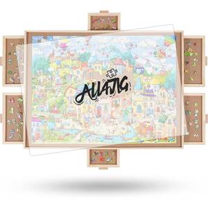 lot 11945 image: ALL4JIG 2000 Pieces Rotating Puzzle Board with 6 Drawers and Cover,28x40Portable Wooden Jigsaw Puzzle Table for Adults,Lazy Susan Spinning Puzzle Boards Birthday Gift for mom