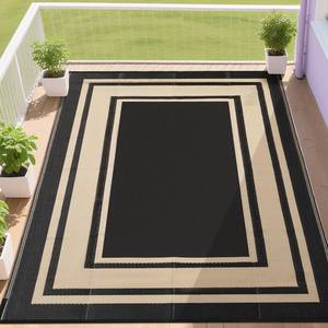 lot 12899 image: Outdoor Rugs 8x10 Waterproof for Patios Clearance,Plastic Straw Mats for Backyard,Porch,Deck,Balcony,Reversible,Black and Beige