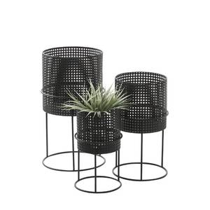 lot 12902 image: CosmoLiving by Cosmopolitan Metal Indoor Outdoor Planter Geometric Cutout Large Planter Pot with Circular Removeable Stands, Set of 3 Planters 23, 19, 15H, Black