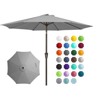 lot 12903 image: JEAREY 9FT Outdoor Patio Umbrella Outdoor Table Umbrella with Push Button Tilt and Crank, Market Umbrella 8 Sturdy Ribs UV Protection Waterproof for Garden, Deck, Backyard, Pool (Light Gray)