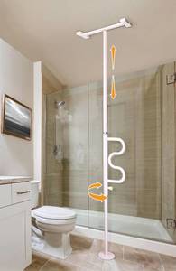 lot 12908 image: Stander Wonder Pole, Security-Pole and Curve Grab Bar, Tension Mounted Floor to Ceiling Transfer-Pole for Seniors, Elderly Adults, Bathroom Safety Assist and Stability Rail, White