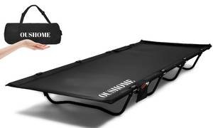 lot 12909 image: Oushome Ultralight Camping Cot, Camping Cots for Adults, Supports 352lbs, Portable Folding Backpacking Cot for Camping, Outdoor Travel, Hiking, Home, Mountaineering, Black