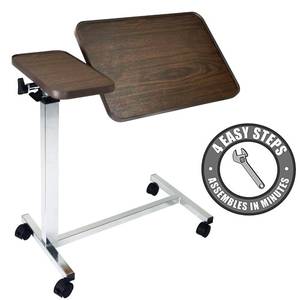 lot 12913 image: Vaunn Medical Adjustable Tilt Overbed Bedside Table with Wheels for Hospital and Home Use