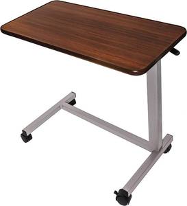 lot 12918 image: Vaunn Medical Adjustable Overbed Bedside Table With Wheels (Hospital and Home Use)