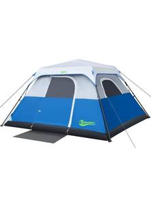 lot 12919 image: BeyondHOME Instant Cabin Tent, 6 Person Camping Tent Setup in 60 Seconds with Rainfly Blue Premium