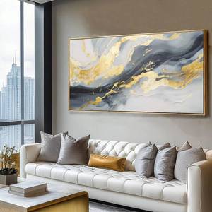 lot 12926 image: SDYA Wall Art for Living Room Abstract Wall Art Blue and White Pictures Canvas Wall Art 48x24 Inch Gold Wall Decor Line Artwork Home Office Decor