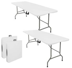lot 12927 image: JALANCY Set of 2 Folding Tables with Carrying Handle Lightweight Rectangular Portable Plastic Camping Table Steel Legs for Party, Dining, Wedding, Events, Picnic Indoor, Outdoor (6FT, White)
