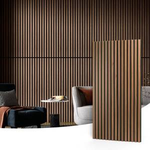 lot 12936 image: Art3d 2 Wood Slat Acoustic Panels for Wall and Ceiling - 3D Fluted Sound Absorbing Panel with Wood Finish - Walnut