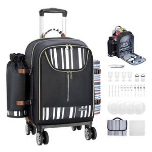 lot 13899 image: Sydioor Trolley Picnic Backpack for 4 Person - Blanket & Tableware Set, Detachable Wine Pouch - Ideal for Beach, BBQ, Camping, Trip, Park, Gifts for Friends, Adventures, Patio, Lawn, Garden