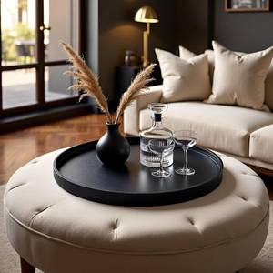 lot 13901 image: QAVOL 30x30 High-End Light Luxury Leather Round Oversized Tray - Ottoman Coffee Food Serving for Family Dinner, Outdoor Picnic & Party Essentials  Versatile Home Decor Tray(30 inch Black)