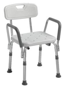 lot 13904 image: Drive Medical 12445KD-1 Shower Chair with Back and Padded Arms, Adjustable Height Bath Stool with Nonslip Feet, Tub Chair for Elderly, Bath Seat with Back, 350 LB Weight Cap, White