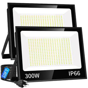 lot 13906 image: ISUERFY 300W LED Flood Light Outdoor with Plug, 36000LM Ultra Brighter Security Light, IP66 Waterproof Exterior Plug in Floodlight, 5000K Daylight White for Lawn Yard Garden Stadium(2 Pack)