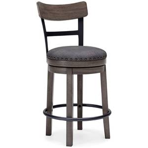 lot 13907 image: Signature Design by Ashley Caitbrook 24 Farmhouse Counter Height Upholstered Swivel Barstool, Gray