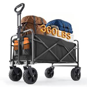 lot 13915 image: Sweetcrispy Foldable Wagon Cart, Collapsible Large Capacity Garden Cart with Wheels, Heavy Duty Utility Grocery Wagon with Drink Holders for Shopping Sports Camping